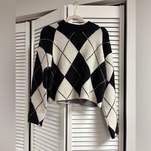 H&M Black and Cream Argyle Sweater